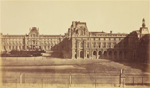 Édouard Baldus, The Cour Napoléon Seen from the Tuileries, Louvre, Paris - Getty Museum. Free illustration for personal and commercial use.