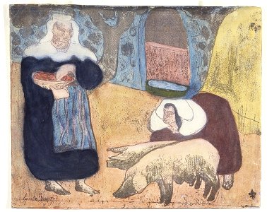 Émile Bernard Femmes au porcs (Women with Pigs) print 1889. Free illustration for personal and commercial use.