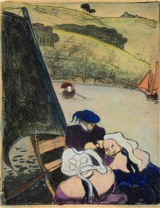 Émile Bernard Bretons dans une barque (Bretons in a Ferryboat) print 1889. Free illustration for personal and commercial use.