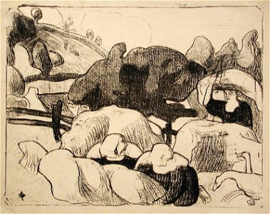 Émile Bernard Femmes faisant les Foins (Women Making Haystacks). Free illustration for personal and commercial use.