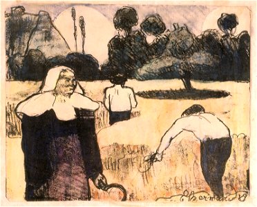 Émile Bernard Le moissonneur (The Harvester) print 1889. Free illustration for personal and commercial use.