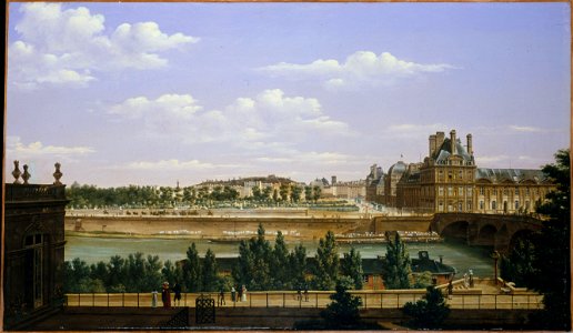 Étienne Bouhot - Le Jardin et le palais des Tuileries, vus du quai d'Orsay - P1503 - Musée Carnavalet. Free illustration for personal and commercial use.