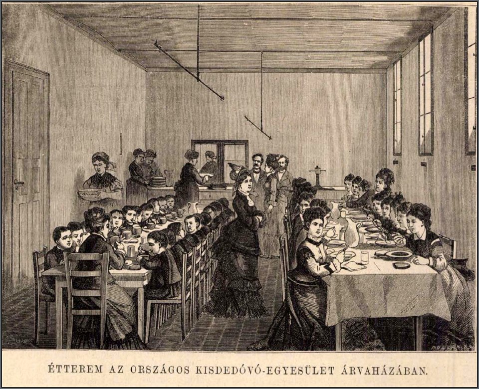 Étterem az Országos Kisdedóvó Egyesület árvaházában Budapesten, Vasárnapi Ujság, 1877
