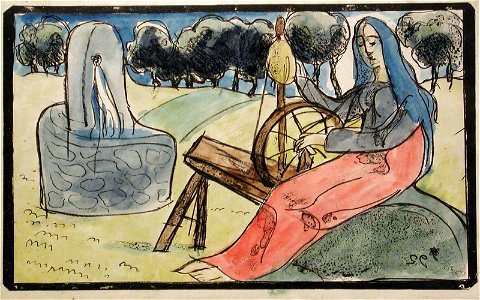 Émile Bernard La Fileuse (The Spinner) colorized