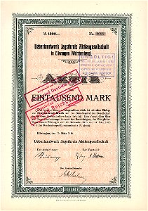 Überlandwerk Jagstkreis AG 1000 Mk 1916