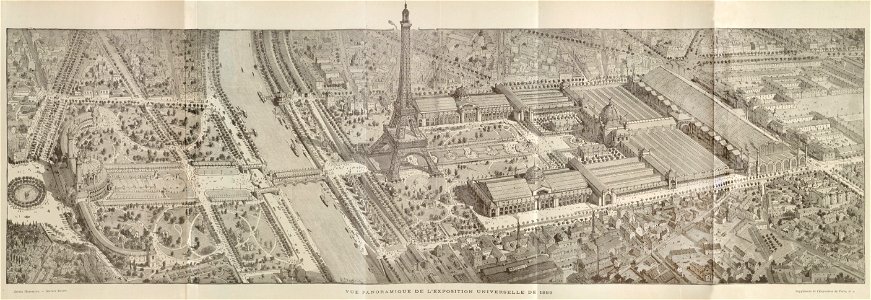 État actuel des travaux de l'Exposition Universelle (1888). Free illustration for personal and commercial use.