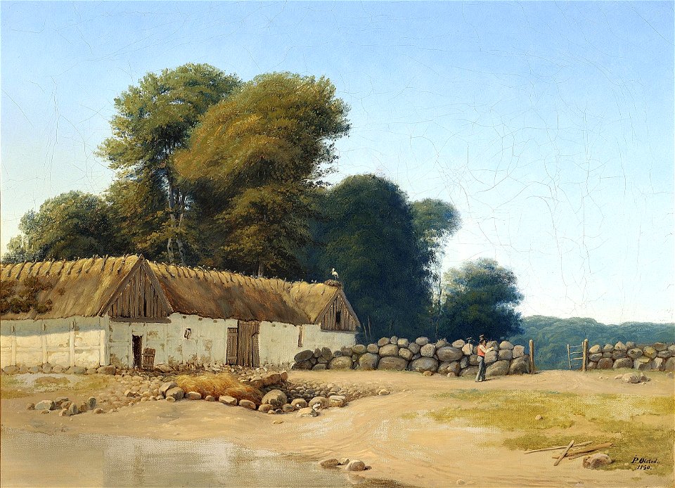 Peter Ølsted - Bindingsværksgård med storkerede - 1850