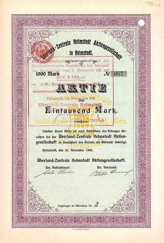 Überland-Zentrale Helmstedt AG 1000 Mk 1905