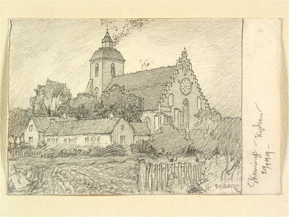 Östergötland, Skänninge, Vårfrukyrkan. Teckning av Ferdinand Boberg - Nordiska museet - NMA.0089720
