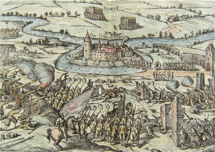 Übergabe von Schloß Bedwer 1584 Kupferstich von 1588 Braun Hogenberg