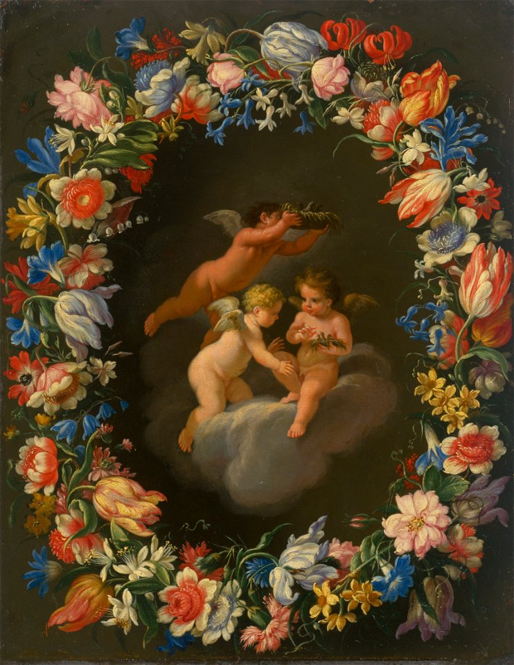Český maliar z konca 18. storočia - Anjelíci v kvetinovom venci I. - O 1688 - Slovak National Gallery