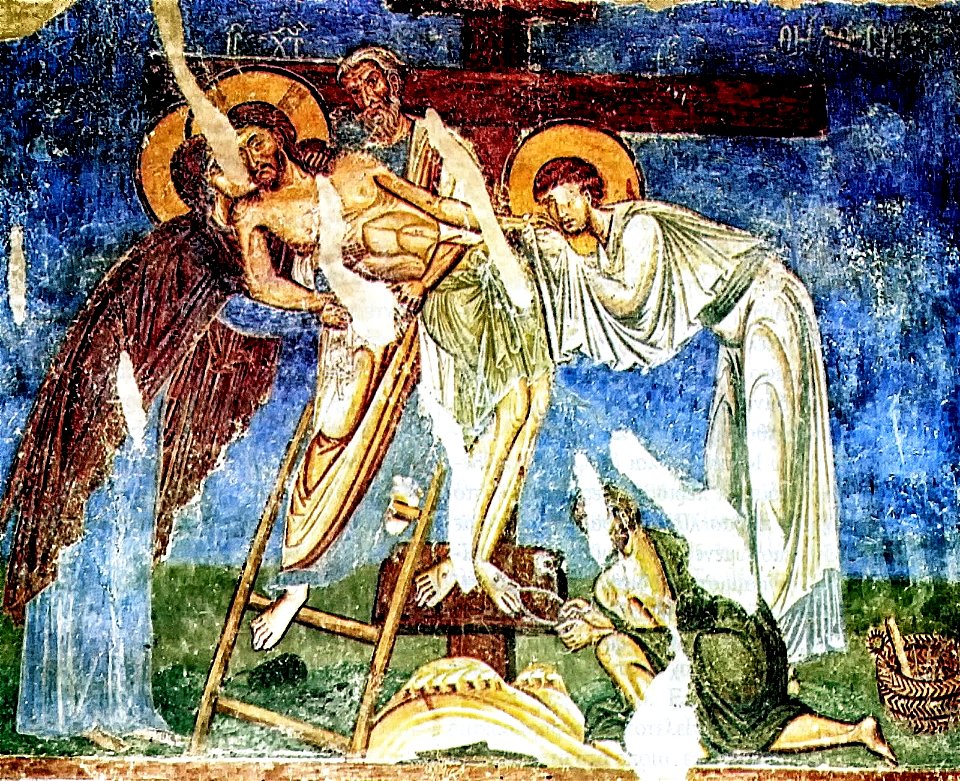 Νέρεζι. Άγιος Παντελεήμων. Η αποκαθήλωση (γύρω στο 1164). Ζωντανή έκφραση, κίνηση και ορμητικότητα, εξωτερίκευση τον πάθους και απα