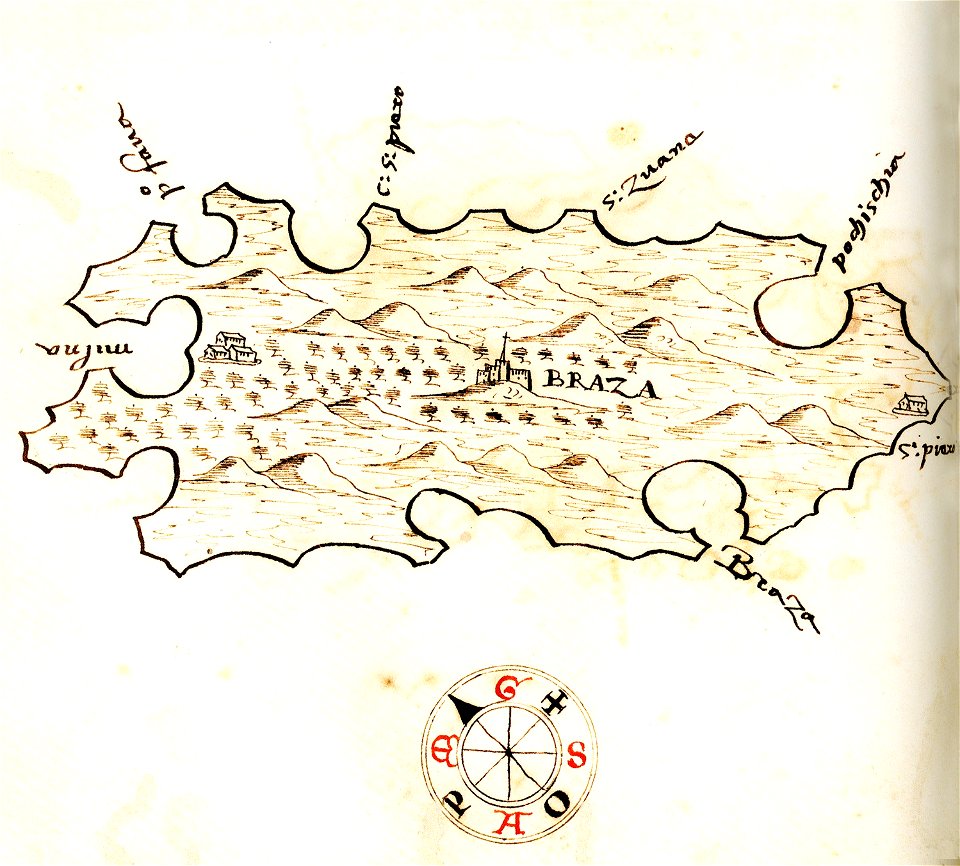 Χάρτης της νήσου Μπρατς (Κροατία) - Millo Antonio - 1582-1591