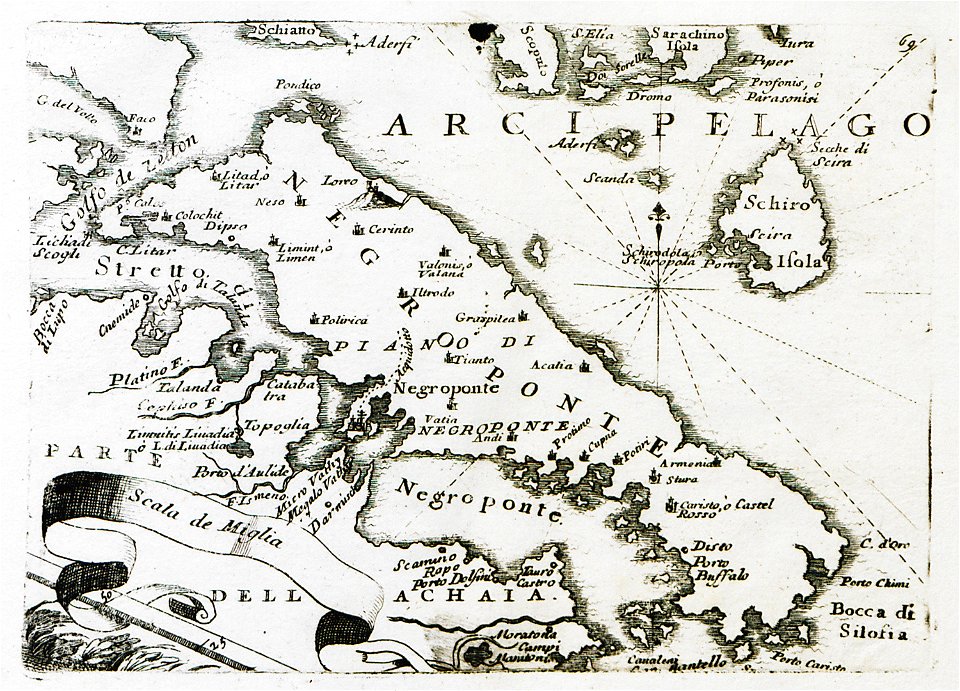 Χάρτης της Εύβοιας - Coronelli Vincenzo Maria - 1708