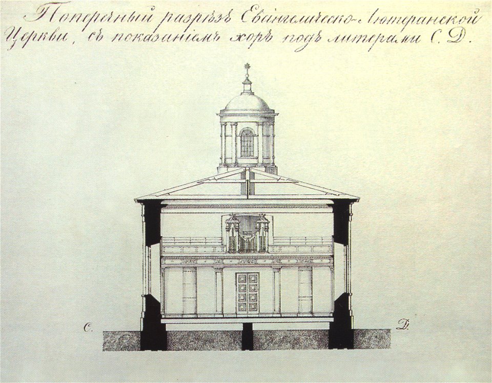 А. М. Байков. Чертеж с разрезами лютеранской церкви. Фрагмент. 2