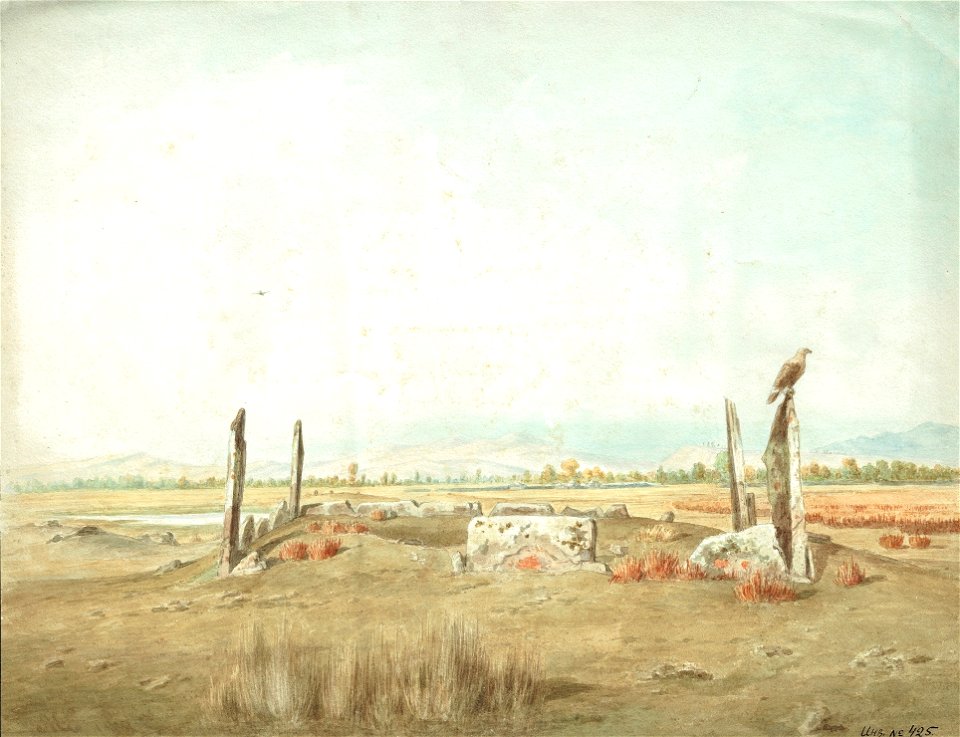 А. В. Станкевич Могильник между Таштыпом и Тёей. 1885 год. Бум. акв
