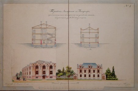 Бенуа Н. Л. Проект лазарета в Петергофе. Разрез и фасад