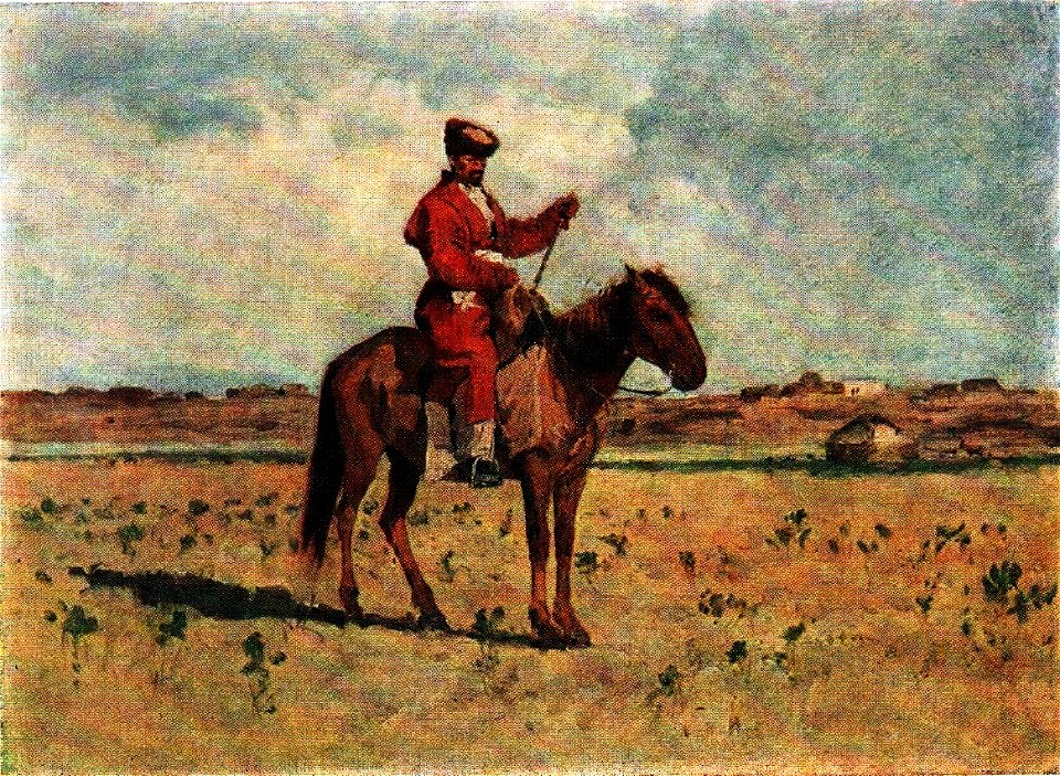 Калмык на лошади в степи