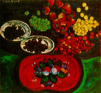 Машков И. И., Ягоды на фоне красного подноса