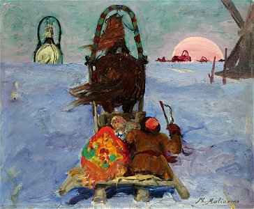 Филипп Малявин - Зимний пейзаж с санями