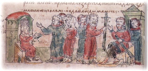 Требование хазарами дани с полян; решение полян платить от дыма по мечу