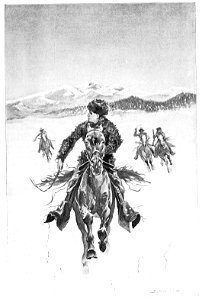 “My pursuers were not a hundred yards behind me,” by Frederic Remington