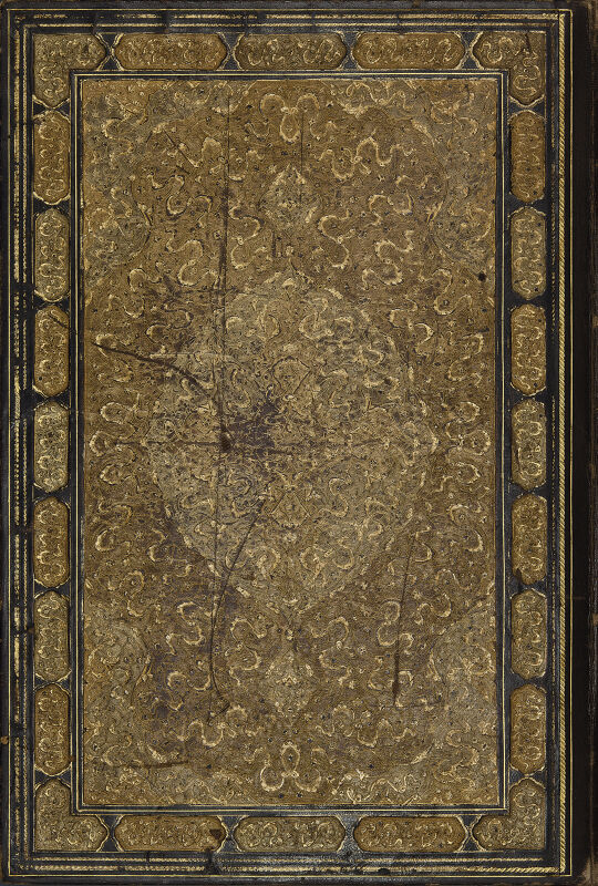 جلد چرمی طلاکوب دست‌ساز (شاهنامه شاه طهماسب با دو ورق نازک طلاکوب)