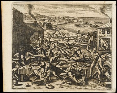 ‘Indians slaughtering the English near Jamestown’ RMG F7398-001