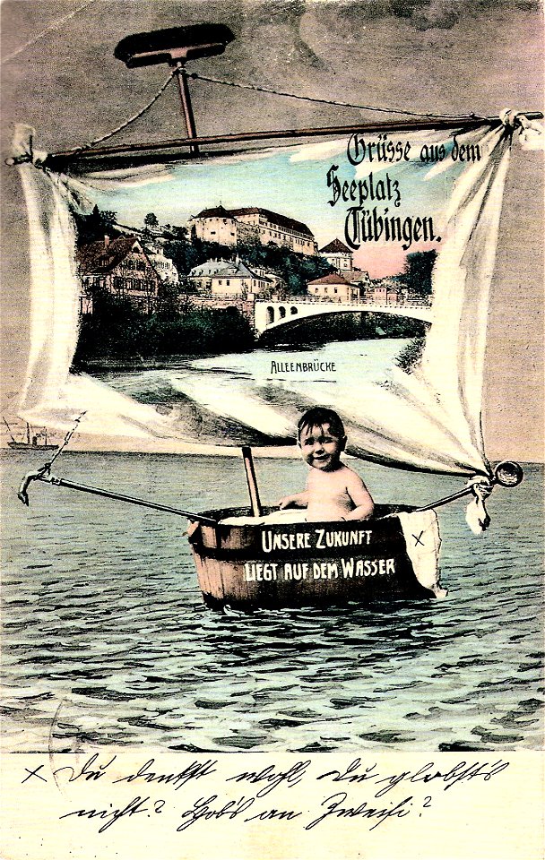 „Grüsse aus dem Seeplatz Tübingen. Unsere Zukunft liegt auf dem Wasser“ (PK 1909 TPk023)