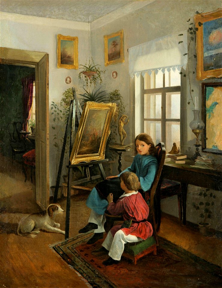 Хруцкий И.Ф. В комнатах усадьбы художника. (Дети перед мольбертом). 1854–1855