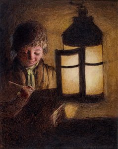 ‘Lamplight’ - William Henry Hunt - 1830. Free illustration for personal and commercial use.