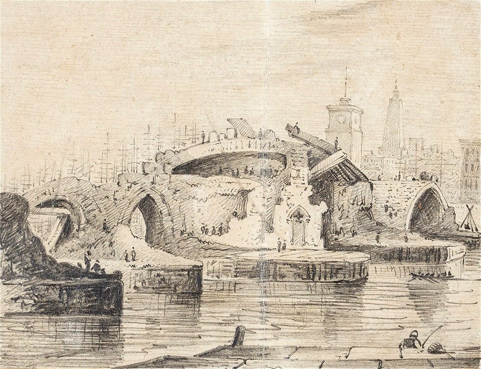 ‘Old London Bridge - sketched on the spot’, William Alfred Delamotte - 30 March 1832 (cropped)