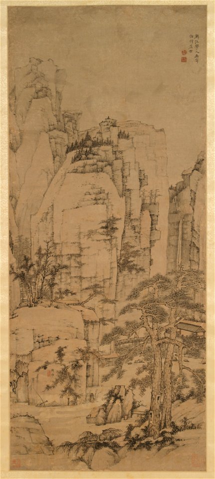 明 漸江 松溪石壁圖軸