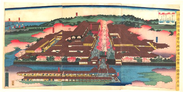 神奈川横浜港崎町遊女屋光景-View of the Miyozaki Brothel District in Yokohama, Kanagawa (Kanagwa Yokohama Miyozaki machi yūjoya kōkei) MET DP148032