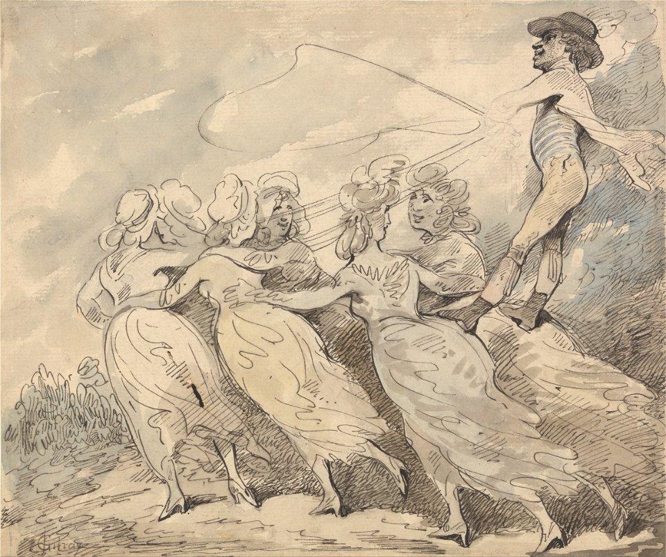 Thomas Rowlandson - A Man Driving a Team of Six Girls - Google Art Project