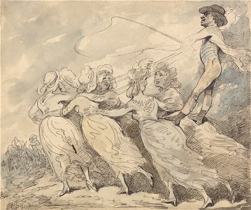 Thomas Rowlandson - A Man Driving a Team of Six Girls - Google Art Project
