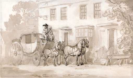 Thomas Rowlandson - A Stage Coach Outside of the Entrance of an Inn - Google Art Project