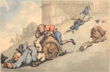 Thomas Rowlandson - Comforts of Bath- Gouty Persons Fall on Steep HIll - Google Art Project. Free illustration for personal and commercial use.