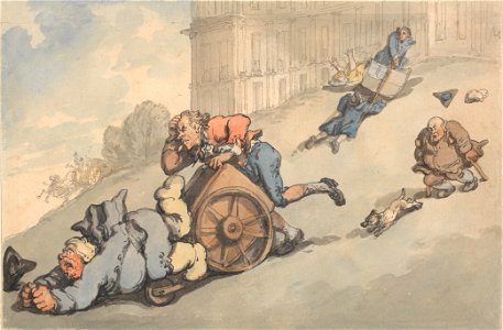 Thomas Rowlandson - Comforts of Bath- Gouty Persons Fall on Steep HIll - Google Art Project