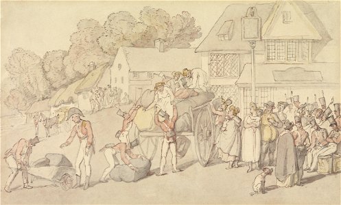 Thomas Rowlandson - The Arrival of a Company of Militia at an Inn - Google Art Project. Free illustration for personal and commercial use.