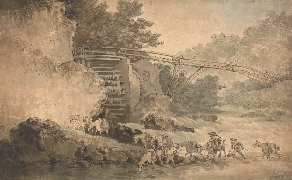 Thomas Rowlandson - A Water-Wheel Driving a Transporter - Google Art Project