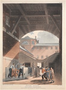 Thomas Rowlandson (British, 1756-1827), Augustus Charles Pugin (British, 1762-1832) - Water Engine, Cold Bath, Field's Prison - 1918.574 - Cleveland Museum of Art