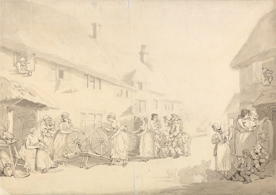 Thomas Rowlandson - A Village Scene with Girls Spinning - Google Art Project