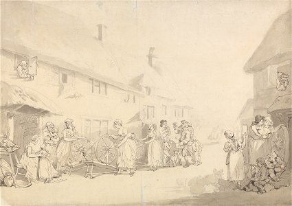 Thomas Rowlandson - A Village Scene with Girls Spinning - Google Art Project