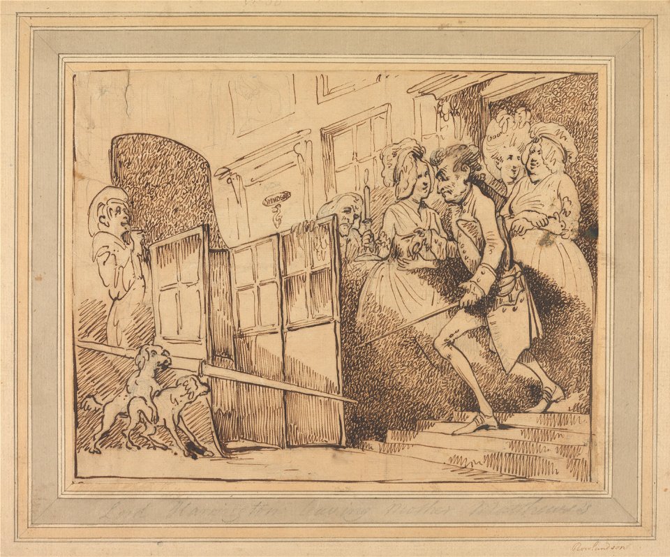 Thomas Rowlandson - Lord Harrington Leaving Mother Matthew's - Google Art Project