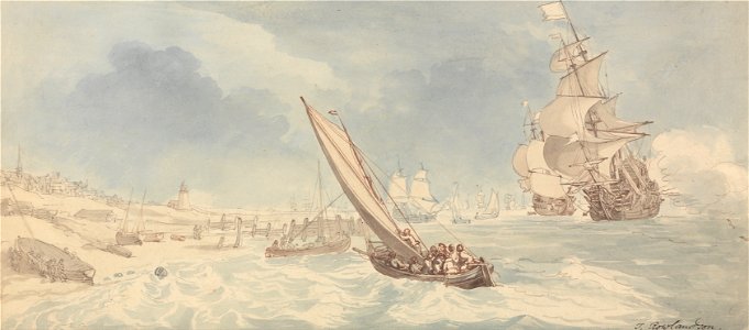 Thomas Rowlandson - Men-of-War and Sailing Boats Near a Shore - Google Art Project
