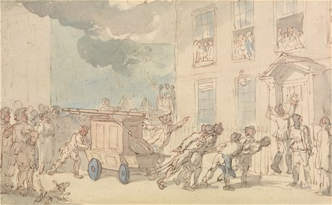 Thomas Rowlandson - The Arrival of the Fire Engine - Google Art Project. Free illustration for personal and commercial use.