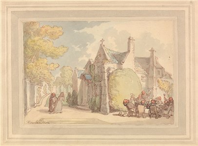 Thomas Rowlandson - Monks Carousing outside a Monastery - Google Art Project. Free illustration for personal and commercial use.