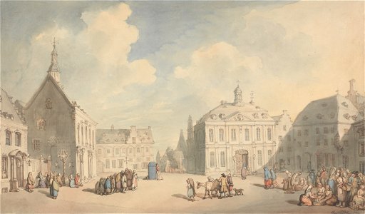 Thomas Rowlandson - View of the Market Place at Juliers in Westphalia - Google Art Project. Free illustration for personal and commercial use.
