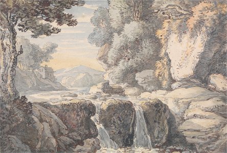 Thomas Rowlandson - River Landscape with a Waterfall - Google Art Project